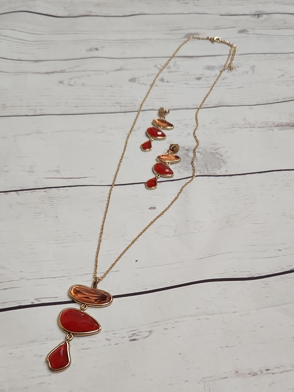 Gold-Tone Necklace with Red Faceted Pendant - Women's Jewelry